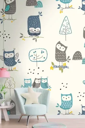Top Vente Papier peint panoramique en vinyl sur intissé Hibou multicolore 371 H x 280 L cm