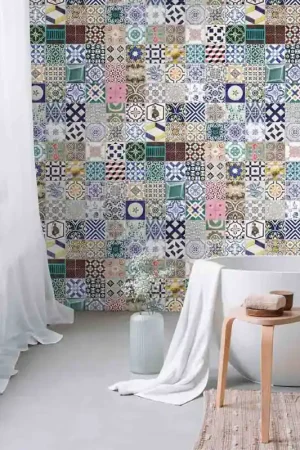 Meilleur Choix Papier peint panoramique intissé carreaux ciment multicolore 159L x 280H cm