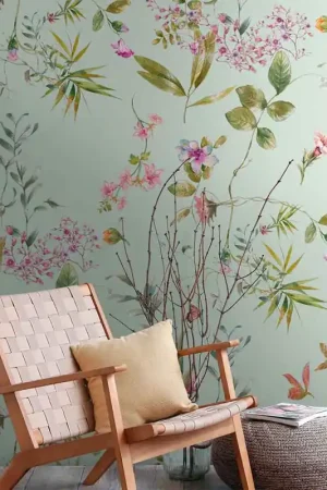 Papier peint panoramique intissé jardin bleu L159 x 280H cm Jusqu'à Épuisement Des Stocks