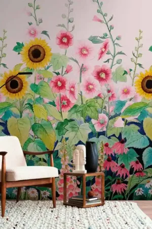 Affaire À Saisir Papier peint panoramique intissé tournesol rose L159 x 280H cm
