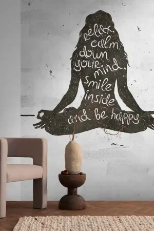 Bon Plan Papier peint panoramique intissé yoga noir et blanc L159 x 280H cm
