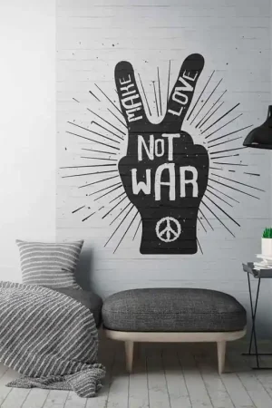 Papier peint panoramique intissé peace noir et blanc L159 x 280H cm Nouveauté