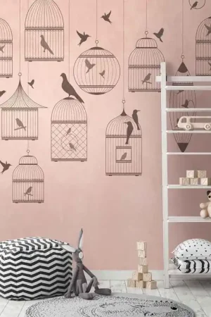 Marque Papier peint panoramique en vinyl sur intissé Cage à oiseaux rose 280 H x 159 L cm