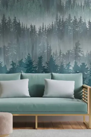 Top Vente Papier peint panoramique en vinyle sur intissé plante sapin en montagne bleu L 159 x H 280 cm AS CREATION
