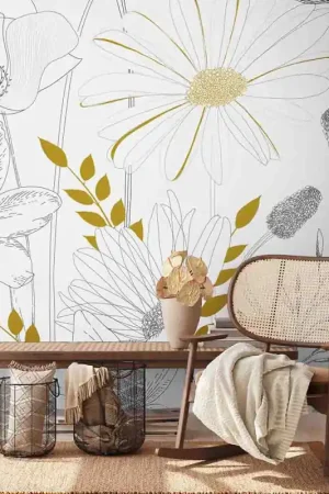 Prix Choc Papier peint panoramique en vinyle sur intissé floral jaune L 159 x H 280 cm AS CREATION