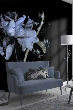 Promotion Saisonnière Papier peint panoramique intissé floral "TIAO HUA" bleu Diam.140 cm ERISMANN