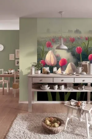 Papier peint panoramique intissé tulipe rouge L 150 x H 270 cm ERISMANN Paiement Sécurisé