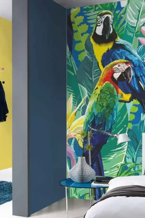 Papier peint panoramique intissé tropical perroquet vert L 150 x H 270 cm ERISMANN Prix Bas