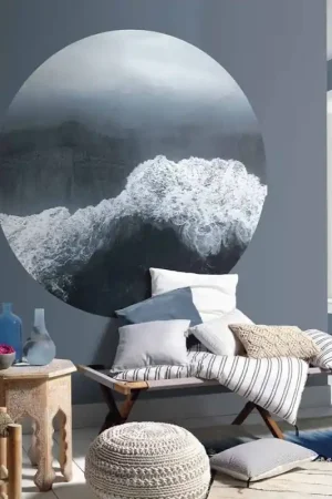 Quantité Limitée Papier peint panoramique intissé vague océan bleu gris Diam.140 cm ERISMANN