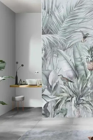 Petit Prix Papier peint panoramique intissé jungle vert et gris L 150 x H 270 cm ERISMANN