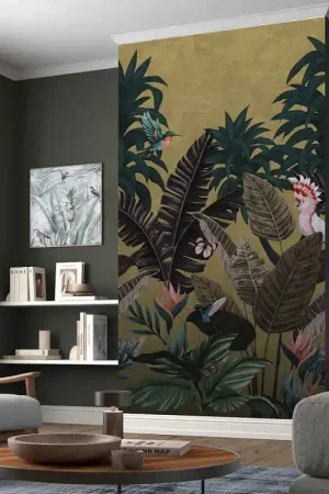 Expédition Rapide Papier peint panoramique intissé tropical twilight ocre L 150 x H 270 cm ERISMANN