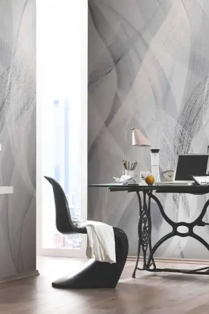Papier peint panoramique intissé courbes gris L 150 x H 280 cm ERISMANN Satisfait Ou Remboursé