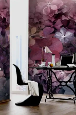 Papier peint panoramique intissé hortensia rose L 150 x H 280 cm ERISMANN Top Vente