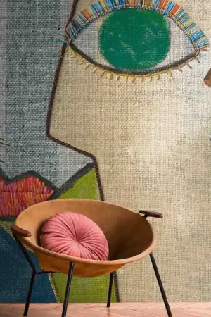 Promotion Saisonnière Papier peint panoramique intissé Picasso motif visage multicolore L212 x 280H cm