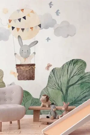 Soldes Papier peint panoramique lapin pastel 371L x 280H cm
