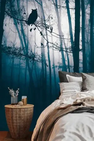 Papier peint panoramique intissé forêt bleu nuit L371 x 280H cm Achetez Aujourd'hui