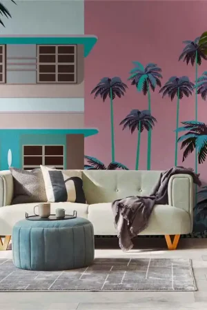 Papier peint panoramique intissé Miami rose L371 x 280H cm Authentique