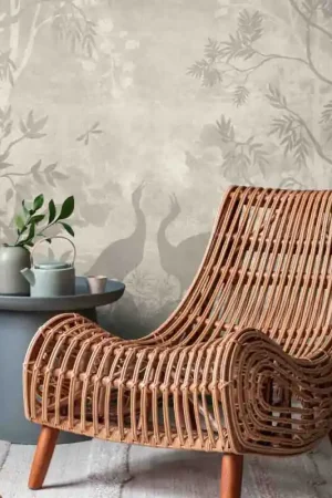 Papier peint panoramique jeu d‘ombres végétal beige L371 x 280H cm Certifié