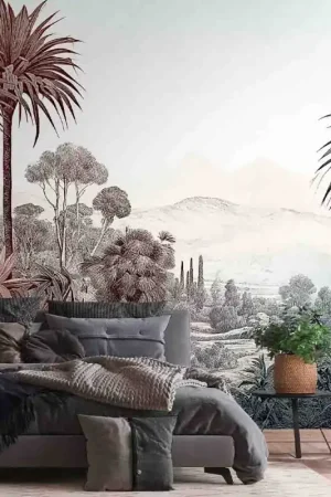 Papier peint panoramique paysage jungle L371 x 280H cm Top Vente