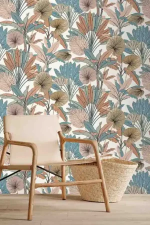 Papier peint intissé nénuphar bleu et terracotta LUTECE Pas Cher