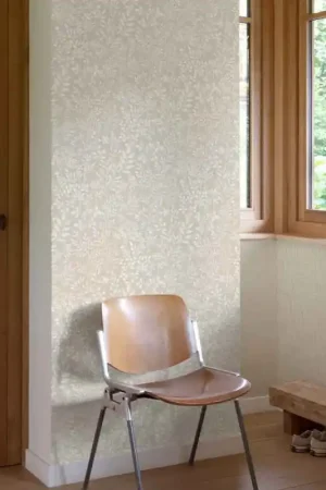 Authentique Papier peint intissé petit feuillage blanc et beige GRANDECO