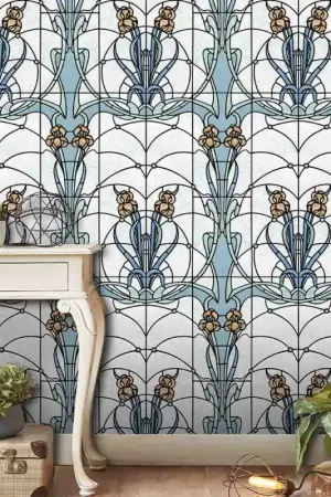 Papier peint intissé vitrail et fleur bleu UGEPA Expédition Rapide