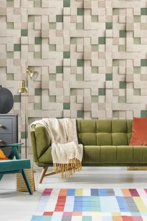 Haute Qualité Papier peint intissé cube en 3D vert UGEPA