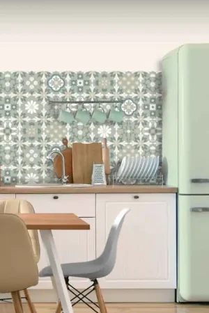 Soldes Papier peint intissé carreaux de ciment vert UGEPA