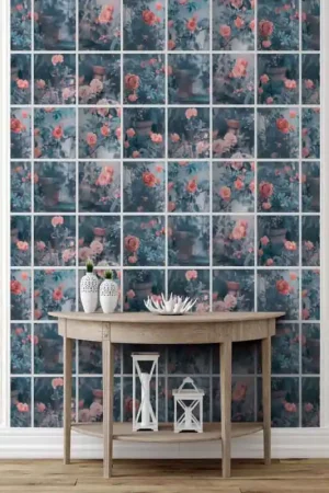 Top Vente Papier peint floral fenêtre bleu UGEPA