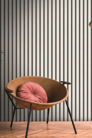 Papier peint intissé tasseaux de bois argenté fond noir AS CREATION Prix Bas