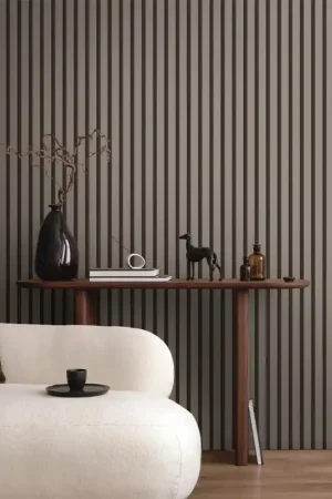 Papier peint intissé tasseaux de bois gris fond noir AS CREATION Prix Cassé