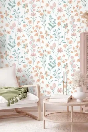 Papier peint intissé floral orange UGEPA Expédition Rapide