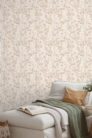 Authentique Papier peint intissé tige florale sauvage beige UGEPA