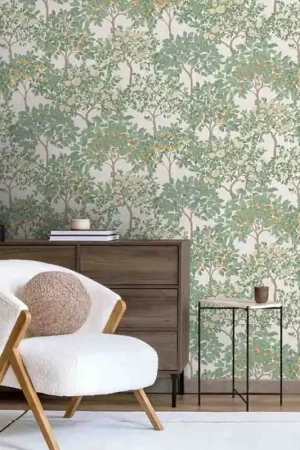 Meilleur Prix Papier peint intissé arbre vert et beige UGEPA
