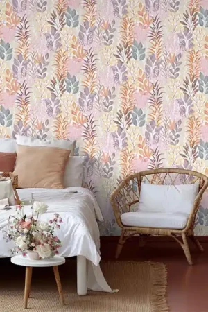 Papier peint intissé feuillage rose UGEPA Nouvelle Collection