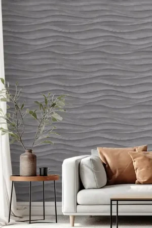 Papier peint intissé bois ondulé gris foncé UGEPA Satisfait Ou Remboursé