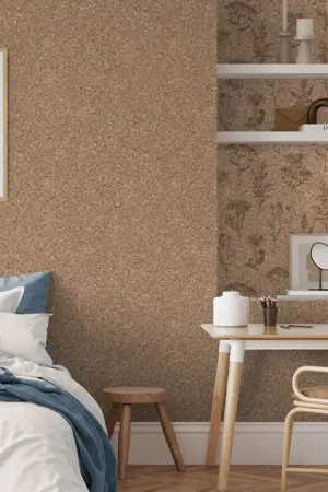 Papier peint intissé graminée façon liège taupe UGEPA Nouveauté