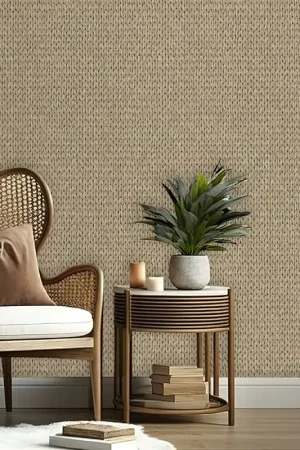 Prix Réduit Papier peint intissé tresse en osier taupe UGEPA