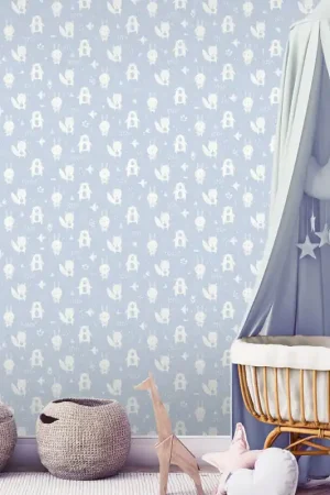 Papier peint intissé animaux sur fond bleu pastel UGEPA Bon Marché