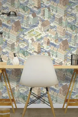 Papier peint intissé ville Nothing Hill bleu pastel UGEPA Bon Marché