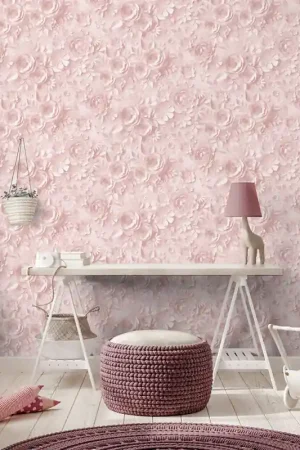 Promotion Saisonnière Papier peint intissé bouquet de rose rose pastel UGEPA