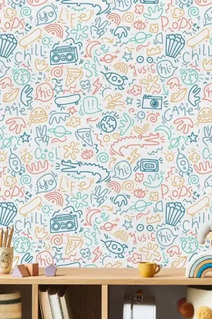 Papier peint intissé dessin Doodle orange UGEPA Retour Gratuit