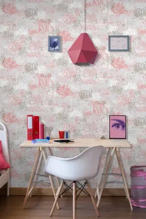 Nouveauté Papier peint intissé Tagues Enfants rose UGEPA