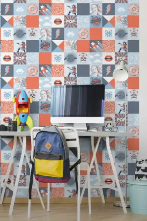 Papier peint intissé Carrelage POP bleu UGEPA Commander Vite
