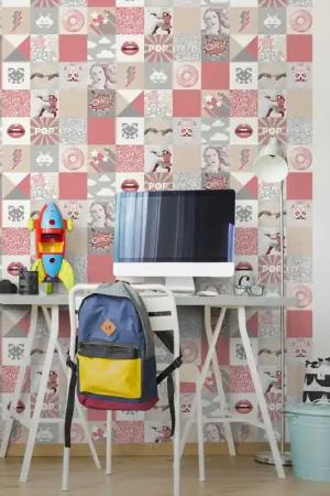Dernier Modèle Papier peint intissé Carrelage POP rose UGEPA