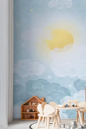 Papier peint panoramique intissé Soleil dans les nuages bleu AS CREATION Jusqu'à Épuisement Des Stocks