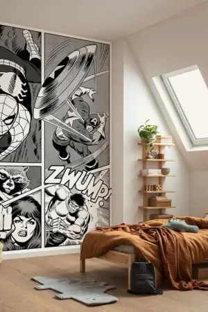 Seulement Aujourd'hui Papier peint panoramique intissé Marvel monochrome noir et blanc KOMAR