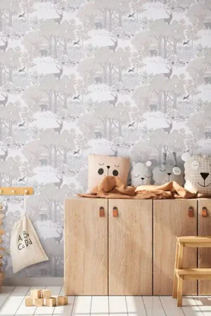 Prix Choc Papier peint intissé forêt enchantée d‘animaux gris AS CREATION
